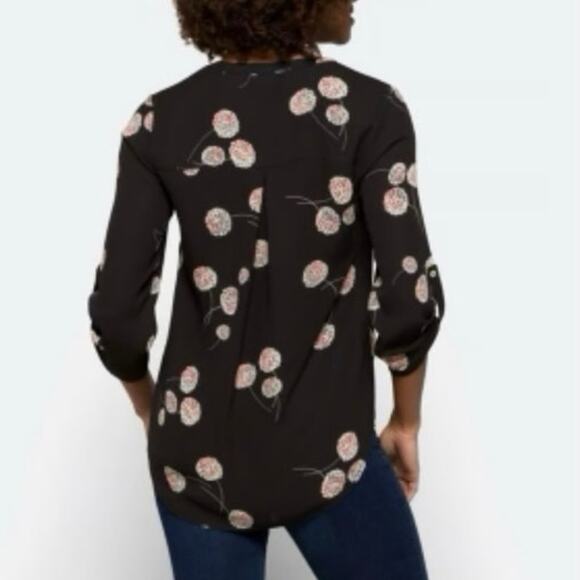 Daniel Rainn Size Black Floral Kode Split Neck Blouse Size XXL - Picture 2 of 6